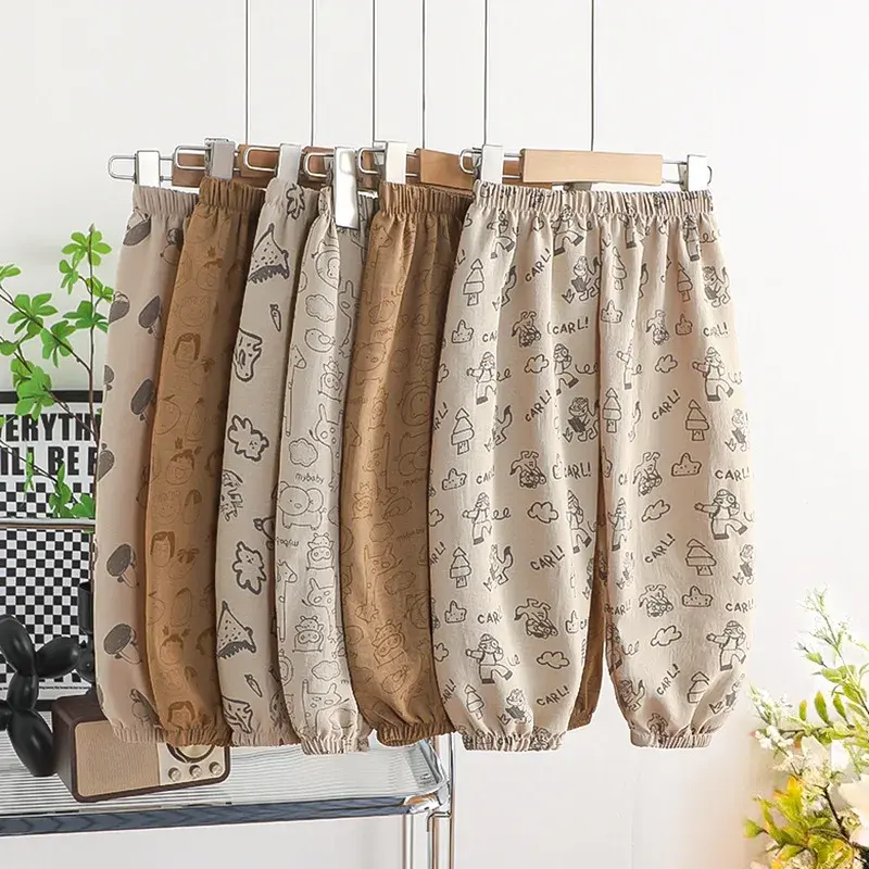 Outdoor Toddler Girls Summer Fashion Thin Loose Full Length Pants New Designer Printing Trousers Baby Unisex Cute Harem Pants