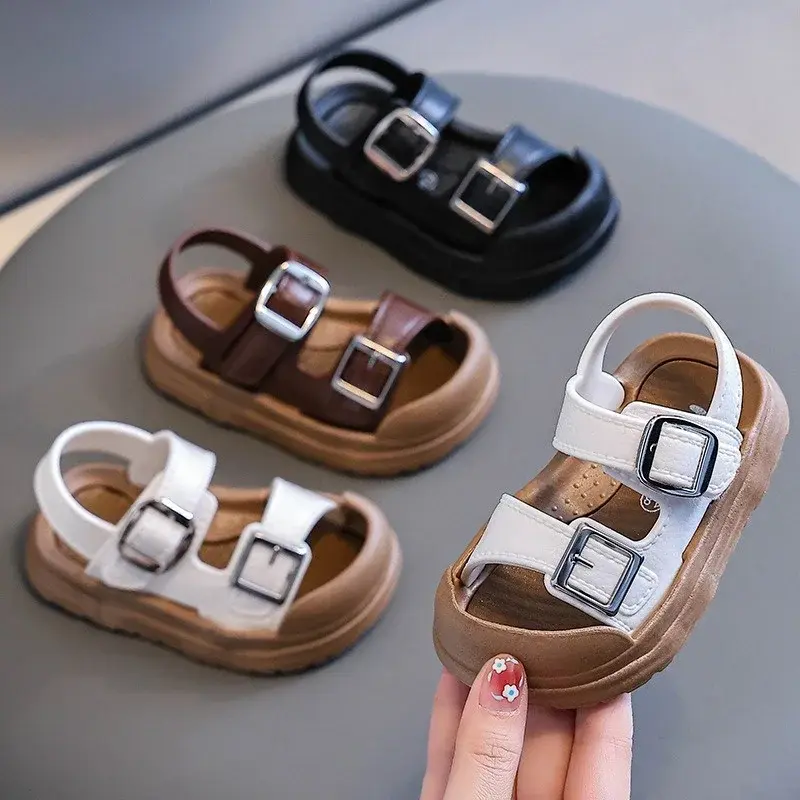 2025 Buckle Children Beach Shoes Solid PVC Hook Loop Summer Sandals For Baby Boys Girls Non Slip Waterproof Toddler Kids Sandals