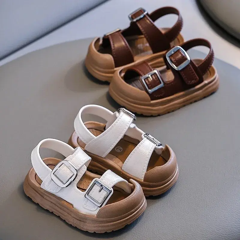2025 Buckle Children Beach Shoes Solid PVC Hook Loop Summer Sandals For Baby Boys Girls Non Slip Waterproof Toddler Kids Sandals