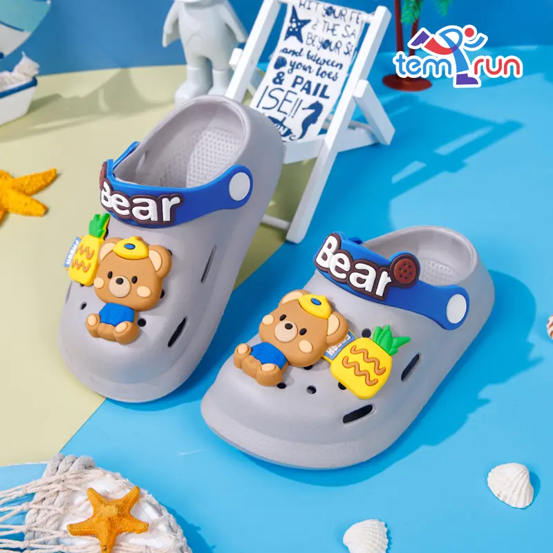 Summer Boys Girls Shoes Children's Little Bear And Bunny Sandals Garden Shoes Soft Anti-Skid Cartoon Design Indoor Outdoor