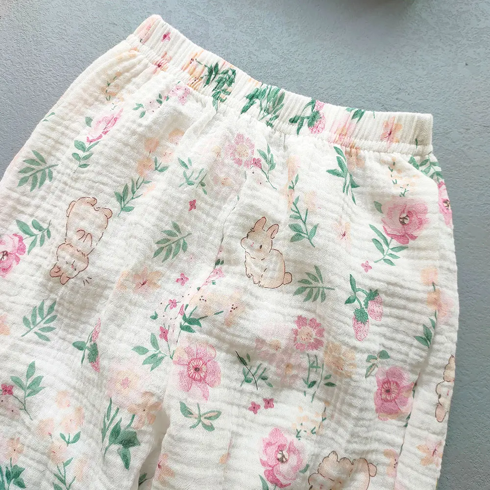 Korea Girls Cotton Printed Cartoon muslin mosquito Summer Pants For Baby Girl Thin Bamboo Bloomers Home Pants Kids Clothes