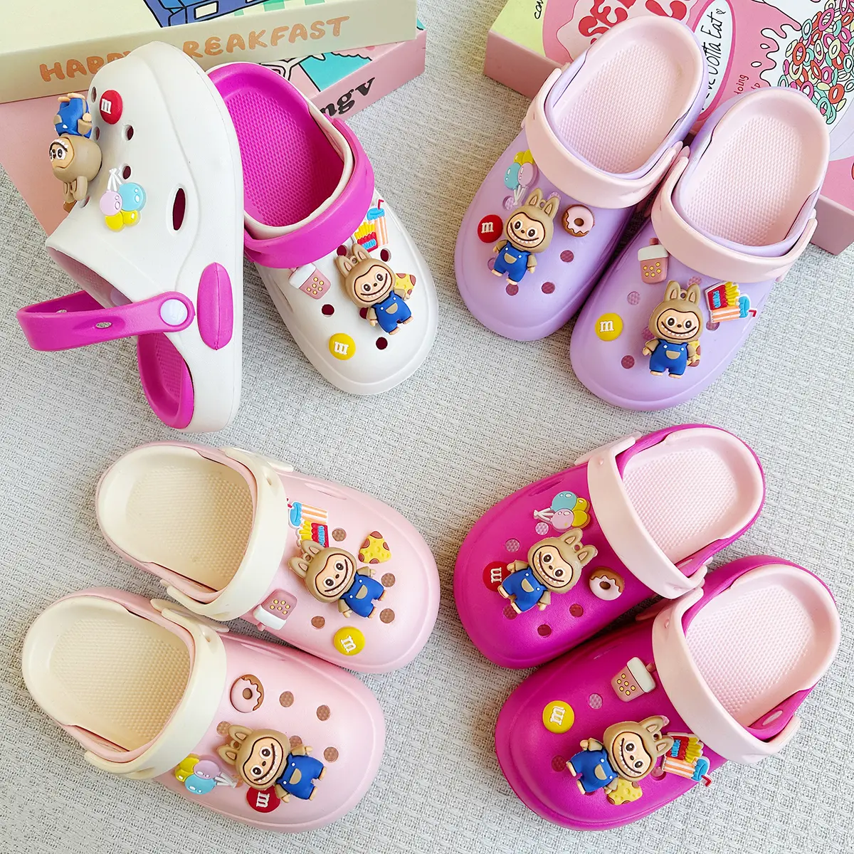New Girls' Slippers Cartoon Double Color Matching Versatile Eva Clogs Soft Sole Non-Slip Sandals 837