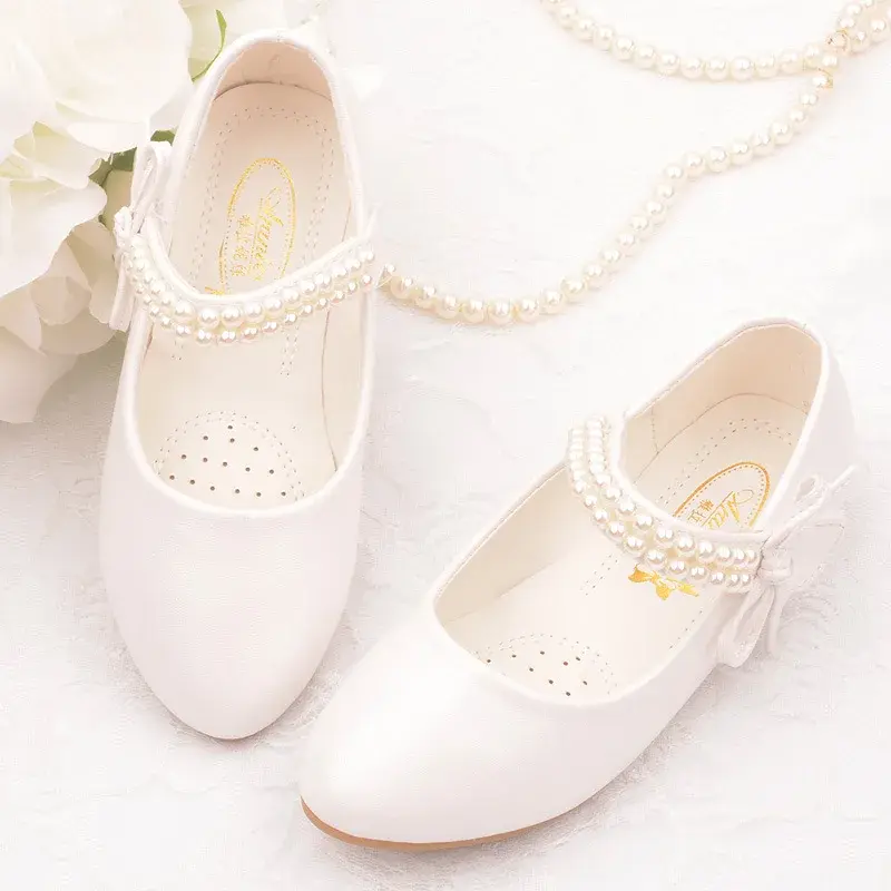 Girls White Mary Janes Shoes Flats From 3 To 12 Years Formal Dresses Girl Child Shoe Mori Girls' Flat Heel Princess Shoes Party