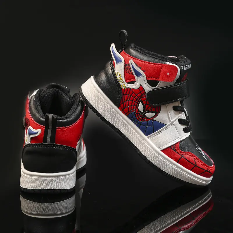 Disney Children's Shoes Fashion Spiderman Boys Sneakers Cartoon Casual Shoes Breathable Kids PU Leather Sport Shoes Size 27-37