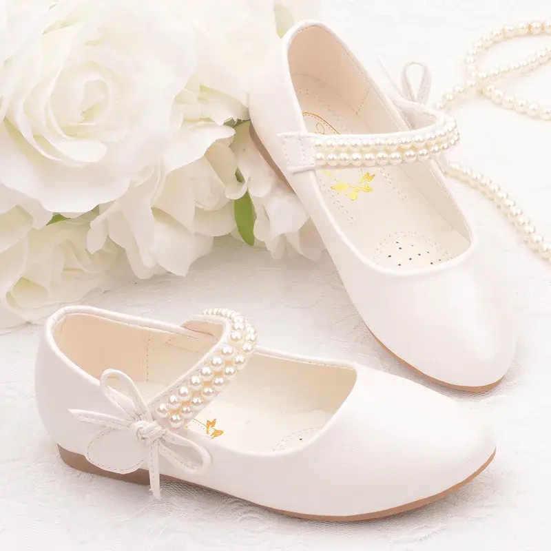 Girls White Mary Janes Shoes Flats From 3 To 12 Years Formal Dresses Girl Child Shoe Mori Girls' Flat Heel Princess Shoes Party