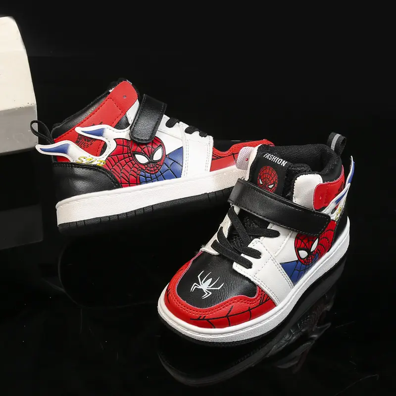 Disney Children's Shoes Fashion Spiderman Boys Sneakers Cartoon Casual Shoes Breathable Kids PU Leather Sport Shoes Size 27-37