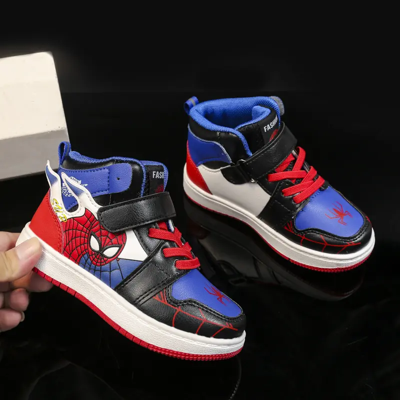 Disney Children's Shoes Fashion Spiderman Boys Sneakers Cartoon Casual Shoes Breathable Kids PU Leather Sport Shoes Size 27-37