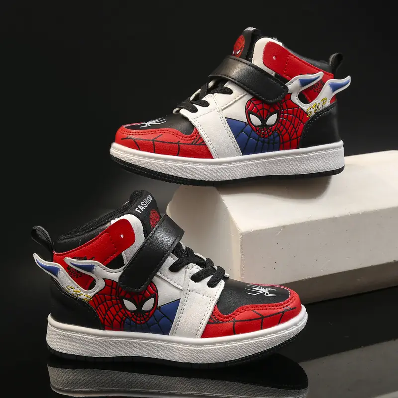 Disney Children's Shoes Fashion Spiderman Boys Sneakers Cartoon Casual Shoes Breathable Kids PU Leather Sport Shoes Size 27-37