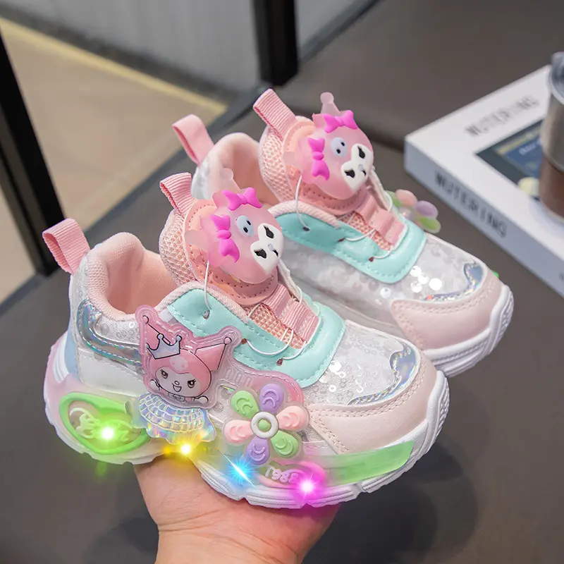 Sanrio hello kitty spring autumn children new sports shoes princess lighting casual shoes girls rotating button running shoes