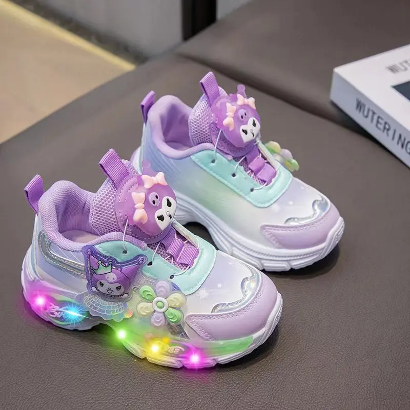 Sanrio hello kitty spring autumn children new sports shoes princess lighting casual shoes girls rotating button running shoes