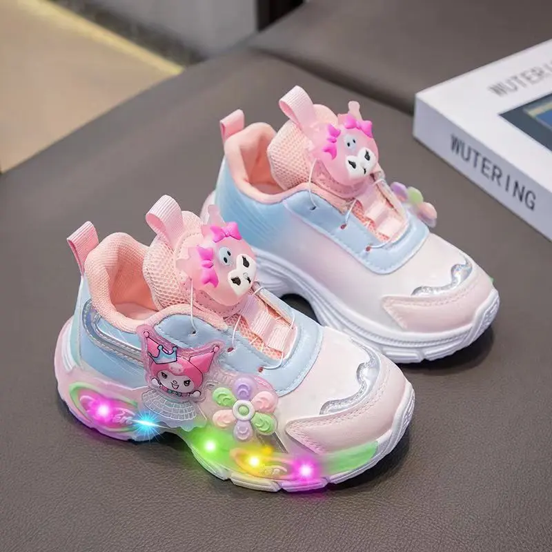 Sanrio hello kitty spring autumn children new sports shoes princess lighting casual shoes girls rotating button running shoes