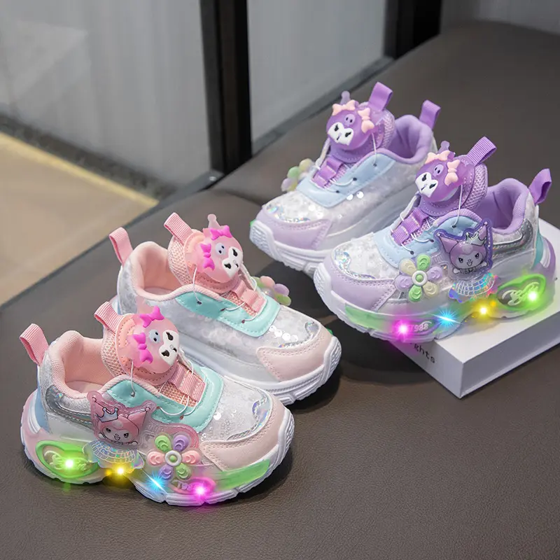 Sanrio hello kitty spring autumn children new sports shoes princess lighting casual shoes girls rotating button running shoes