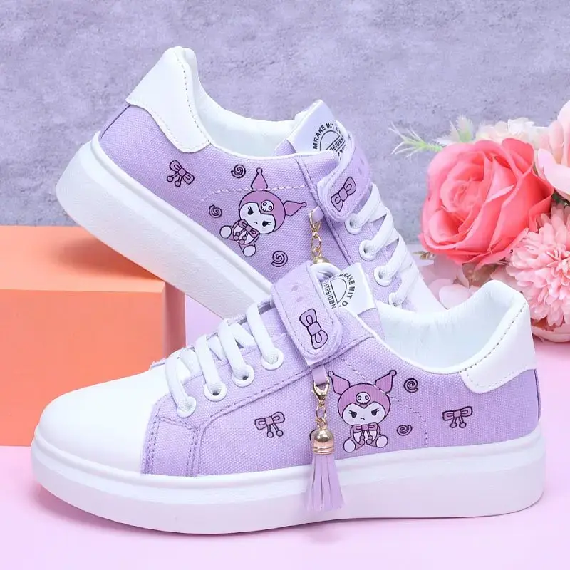 Sanrio Kuromi girl canvas shoes 2025 spring autumn sports shoes children's soft-soled sneakers student skate shoes casual shoes