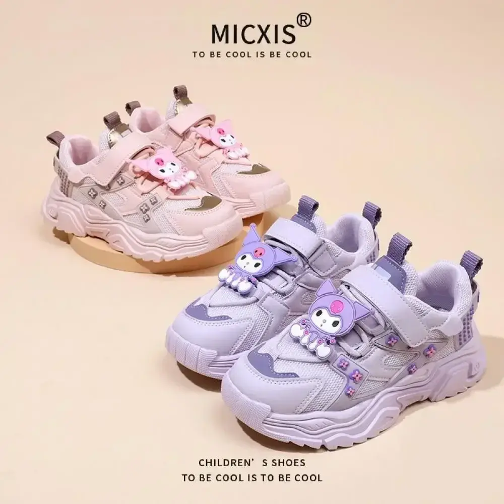 Girls' Cartoon Sanrio Kuromi Sports Shoes Spring Autumn New Anti Slip Thick Soled Mesh Casual Sneakers Outdoor Running Shoes