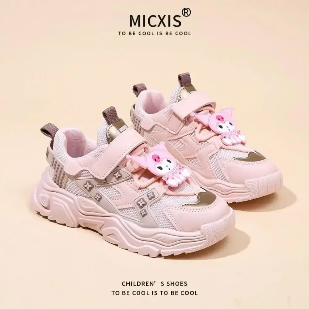 Girls' Cartoon Sanrio Kuromi Sports Shoes Spring Autumn New Anti Slip Thick Soled Mesh Casual Sneakers Outdoor Running Shoes
