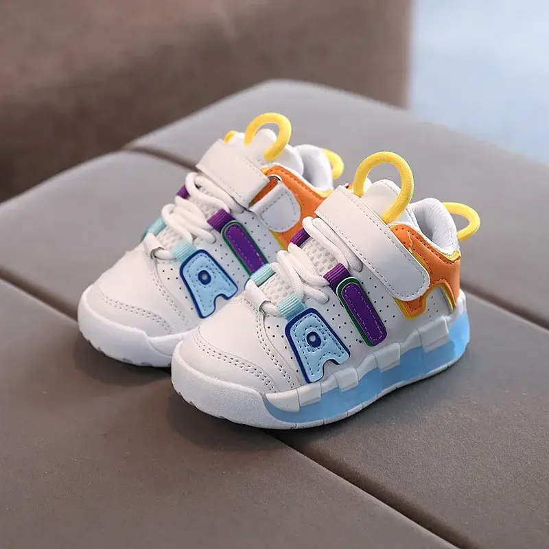 Colorful Letter Pattern Hook Loop Children Sports Shoes Breathable Comfortable Casual Sneakers Kids Outdoor Non Slip Fashion