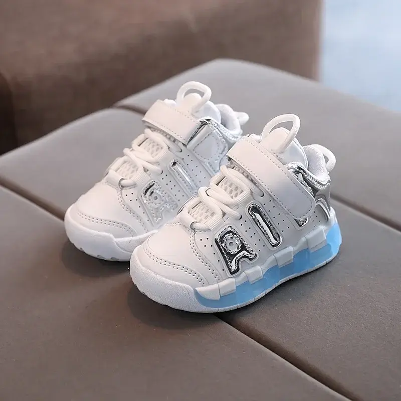 Colorful Letter Pattern Hook Loop Children Sports Shoes Breathable Comfortable Casual Sneakers Kids Outdoor Non Slip Fashion