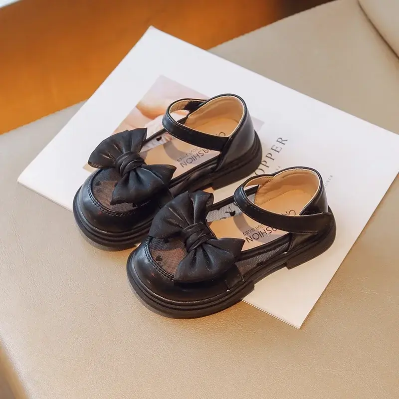 Size 23-35 Children Flat Shoes Lace Girls Princess Shoes with Bow Spring Autumn Summer Wedding Small Leather Shoes