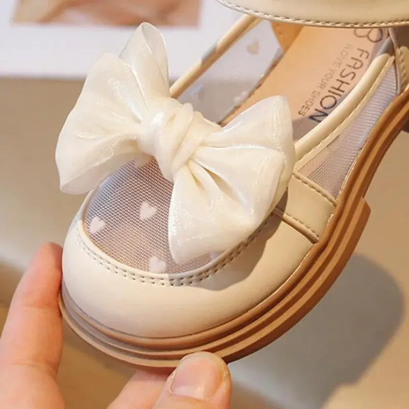 Size 23-35 Children Flat Shoes Lace Girls Princess Shoes with Bow Spring Autumn Summer Wedding Small Leather Shoes