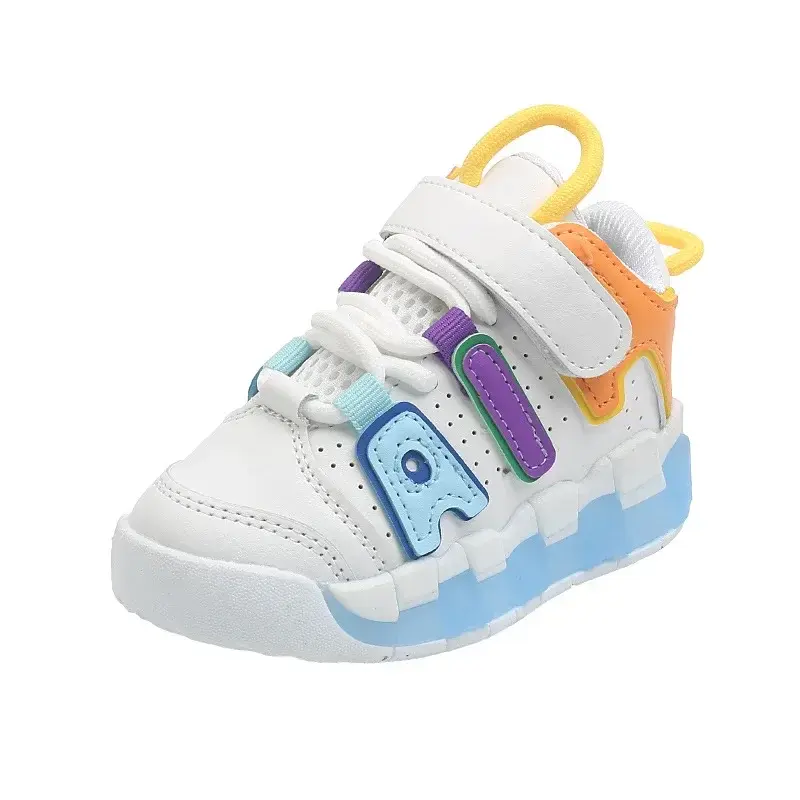 Colorful Letter Pattern Hook Loop Children Sports Shoes Breathable Comfortable Casual Sneakers Kids Outdoor Non Slip Fashion