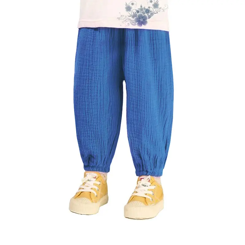 Summer Korea Children Pants Casual Girls Boys Cotton Linen Solid Color Loose Pleated Pant Trousers Girls Hight Waist Harem Pants