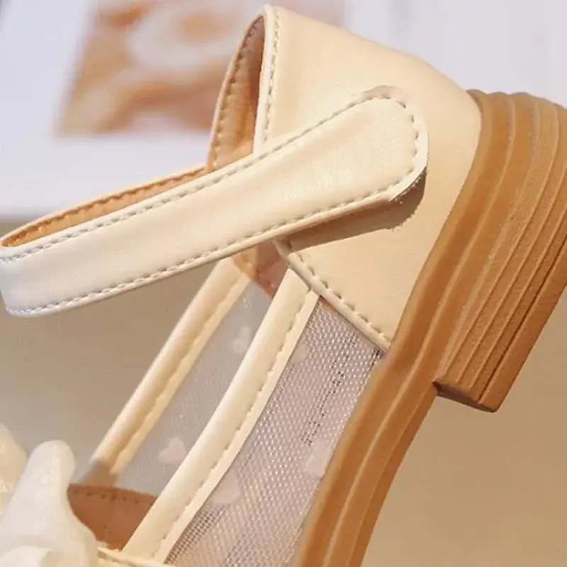 Size 23-35 Children Flat Shoes Lace Girls Princess Shoes with Bow Spring Autumn Summer Wedding Small Leather Shoes