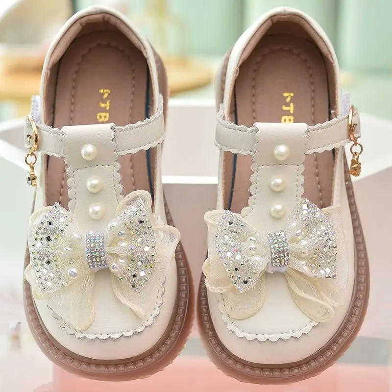 Kids PU Leather Shoes for Girls 2025 Summer Non-slip Toddler Dress Shoes with Shiny Bow Princess School Performance Mary Jane
