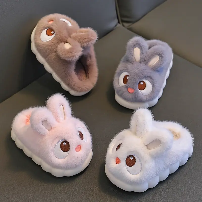 2024 New Cute Rabbit Children's Cartoon Winter Slippers Comfortable Warm House Shoes Boys Girls Indoor Home Fluffy Slippers