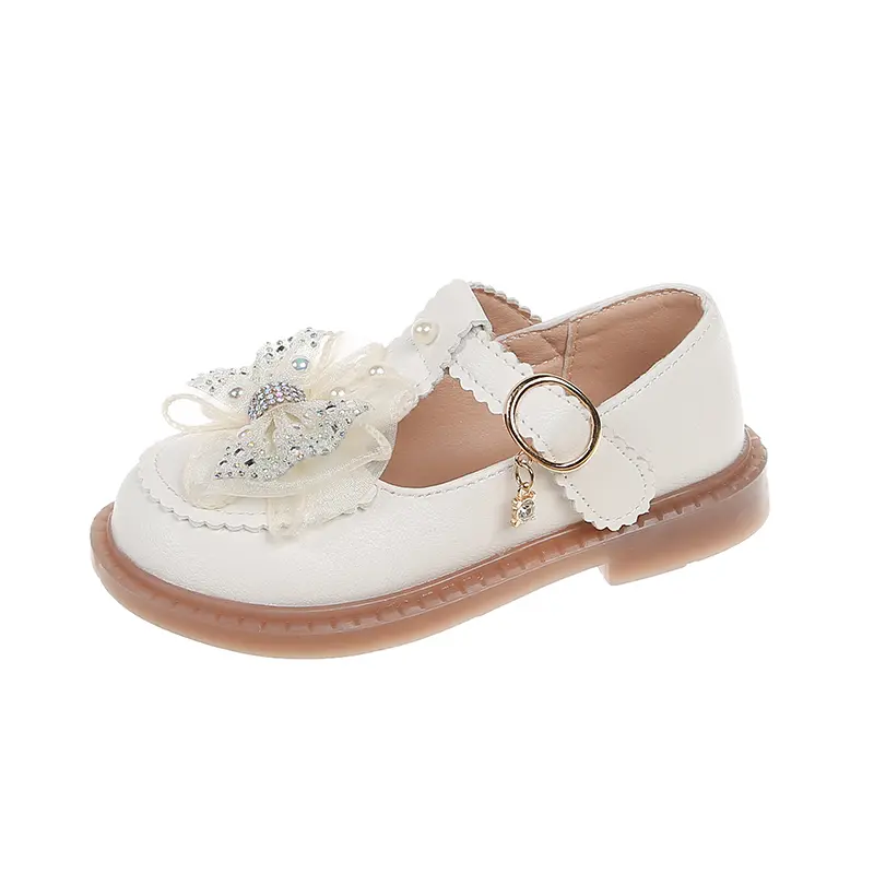 Kids PU Leather Shoes for Girls 2025 Summer Non-slip Toddler Dress Shoes with Shiny Bow Princess School Performance Mary Jane