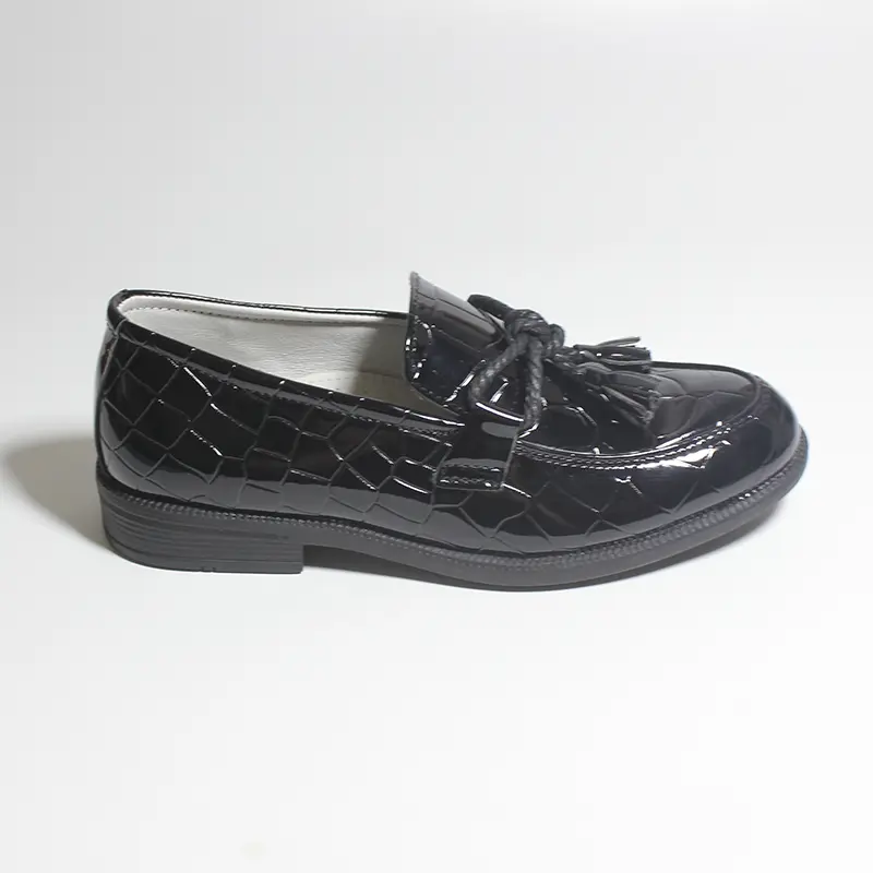 High Quality Boys Formal Shoes Crocodile Print Leather Loafers Solid Anti-slip Kids Moccasins Black Tassel Slip On Children Shoe