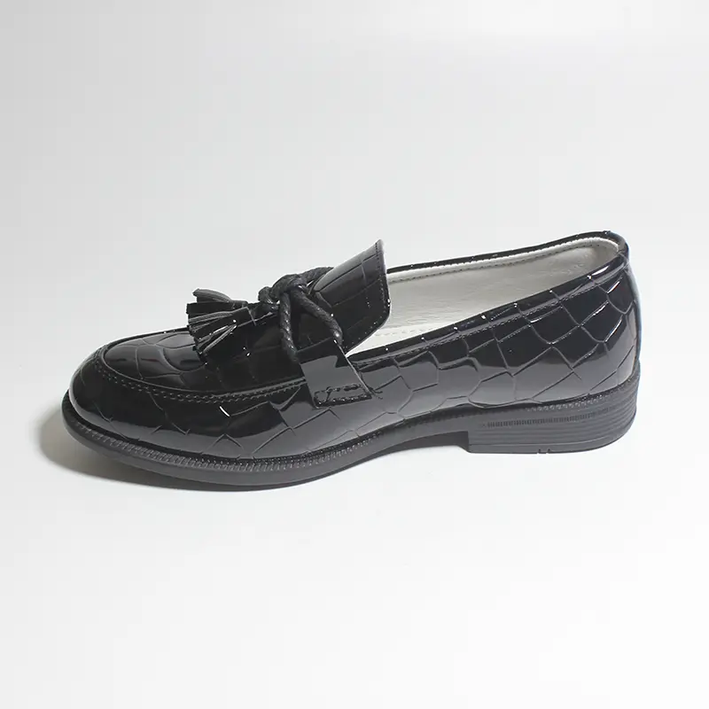 High Quality Boys Formal Shoes Crocodile Print Leather Loafers Solid Anti-slip Kids Moccasins Black Tassel Slip On Children Shoe