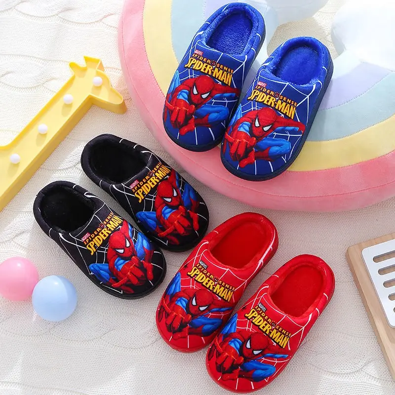 Cartoon Printed Spider-man Cotton Slippers For Children's Shoes Fashion New Style Warmth Autumn Winter Indoor Kids Boys Slipper