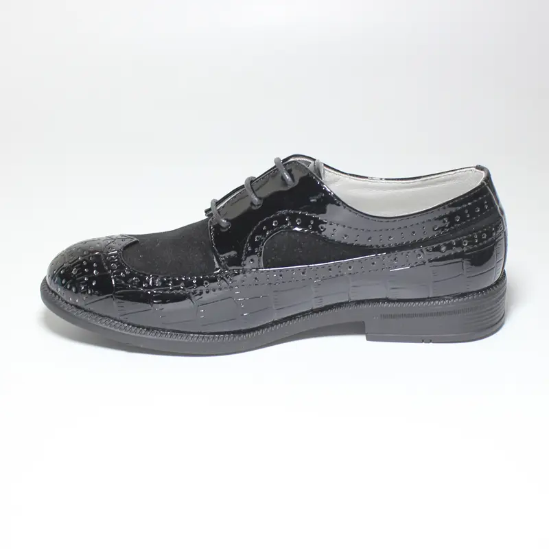 Classic Boys Formal Shoes Black Patent Leather Anti-slip Wedding Prom Communion Party Smart Suede Shoes Kids Lace Up Brogue