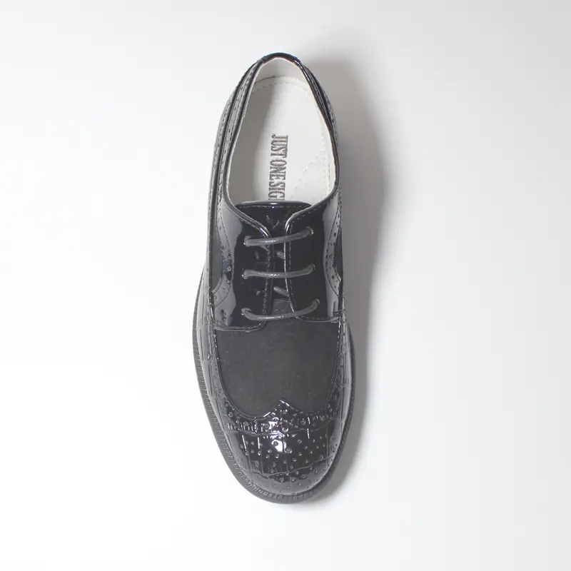 Classic Boys Formal Shoes Black Patent Leather Anti-slip Wedding Prom Communion Party Smart Suede Shoes Kids Lace Up Brogue