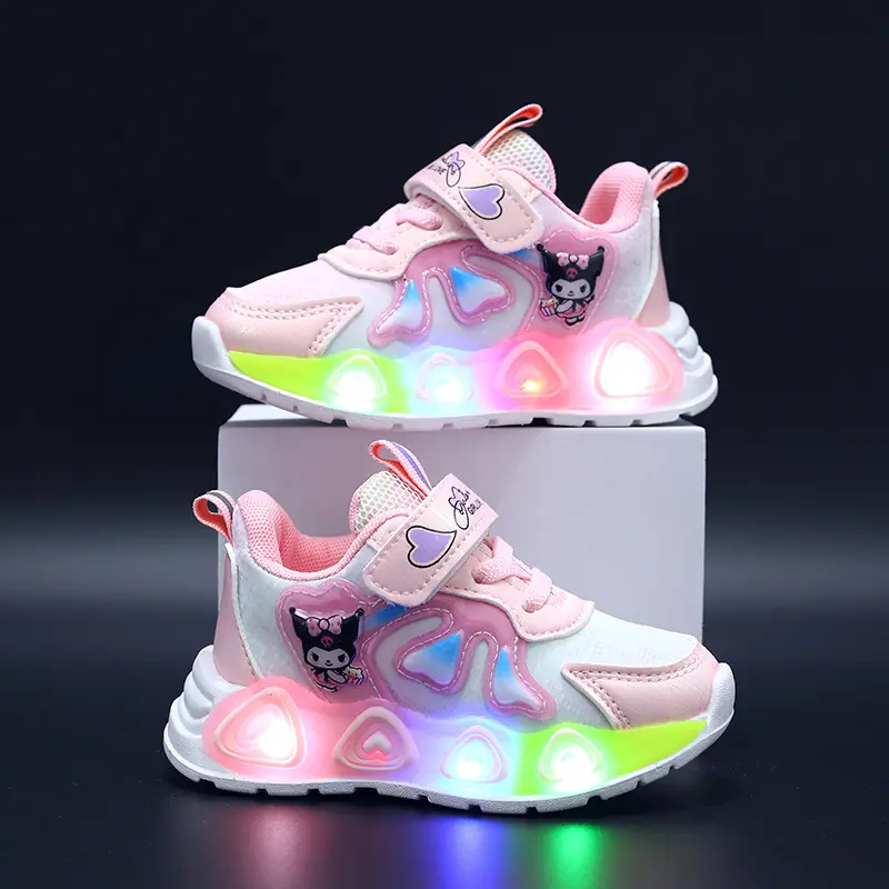 Kids Girls Shoes Led Lights Children Sneakers Girls Casual Sport Shoes Baby Anti-slip Pink Purple Cartoon Shoes Size 21-30