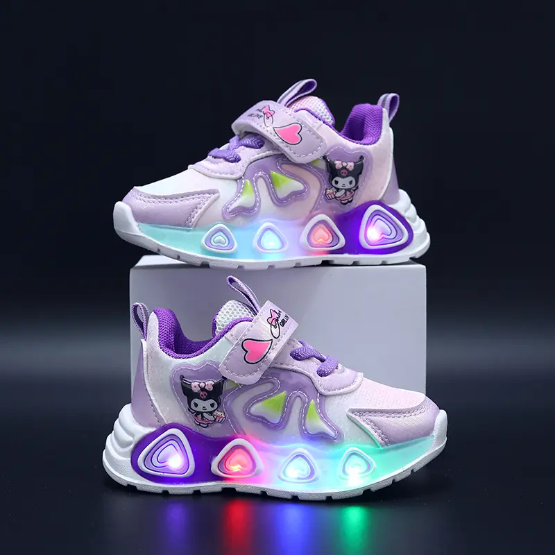 Kids Girls Shoes Led Lights Children Sneakers Girls Casual Sport Shoes Baby Anti-slip Pink Purple Cartoon Shoes Size 21-30