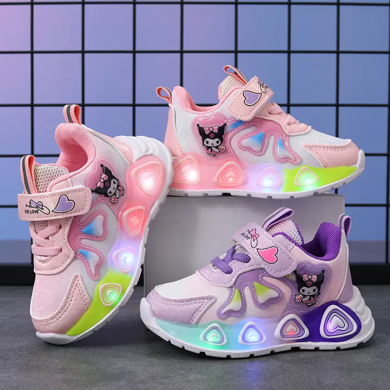 Kids Girls Shoes Led Lights Children Sneakers Girls Casual Sport Shoes Baby Anti-slip Pink Purple Cartoon Shoes Size 21-30