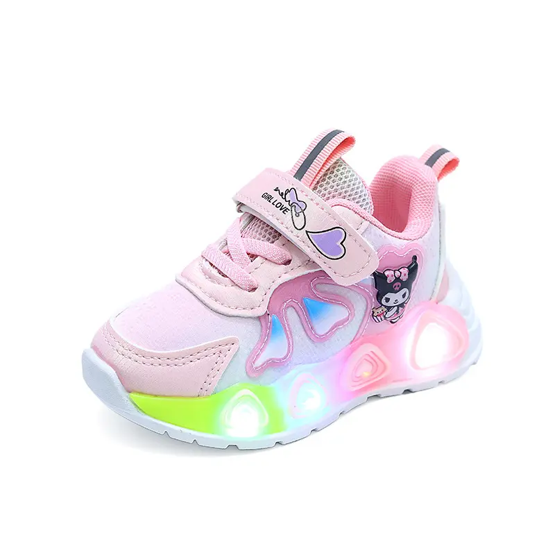 Kids Girls Shoes Led Lights Children Sneakers Girls Casual Sport Shoes Baby Anti-slip Pink Purple Cartoon Shoes Size 21-30