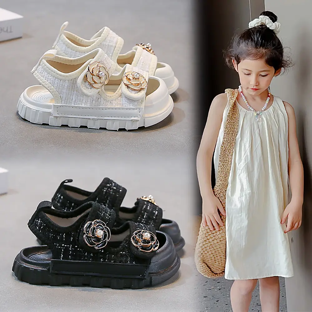 Korean Style Summer Sandals For Girls Luxury Pearl Flower Children's Beach Shoes Ergonomics Soft-soled Kid's Girl's Sandals
