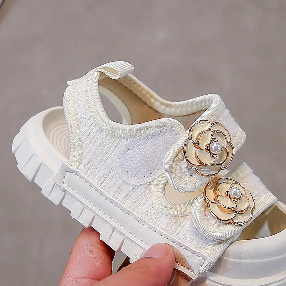 Korean Style Summer Sandals For Girls Luxury Pearl Flower Children's Beach Shoes Ergonomics Soft-soled Kid's Girl's Sandals