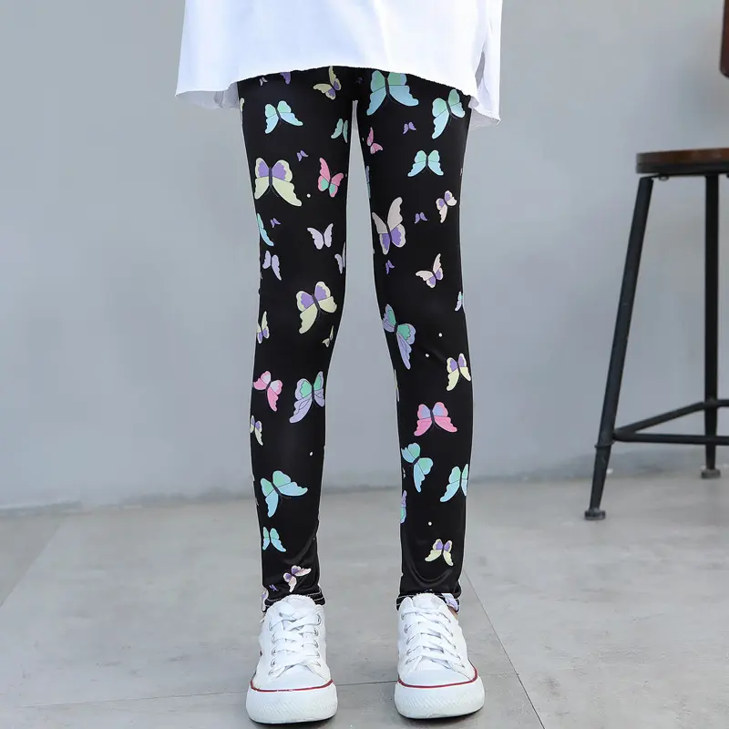 Girls Leggings Korean Fashion Thin Stretch Printed Pants Spring Summer Autumn Children's Clothing 2-12Y