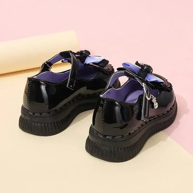 Girls Kuromi Casual Shoes Princess T-Strap Kids Cartoon Sanrio Leather Shoes for Party Wedding Children School Performance Flats
