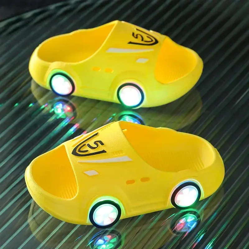 Anti-slip Indoor Cartoon Car Girls Shoes Soft Boy Beach Shoes Fashion Outdoor Children LED Slipper Kids Luminous Slippers