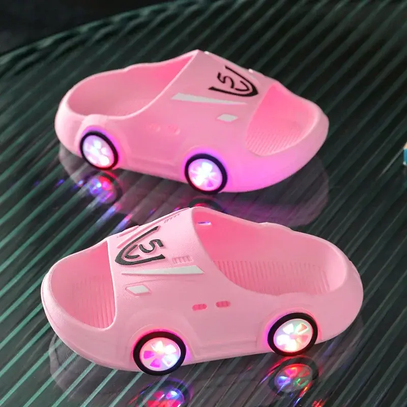 Anti-slip Indoor Cartoon Car Girls Shoes Soft Boy Beach Shoes Fashion Outdoor Children LED Slipper Kids Luminous Slippers