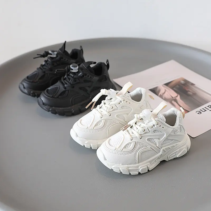 Children Shoes 2025 Spring Autumn Kids Sneakers Soft Breathable Mesh Unisex Boys Girls Casual Sport Shoes Black, White
