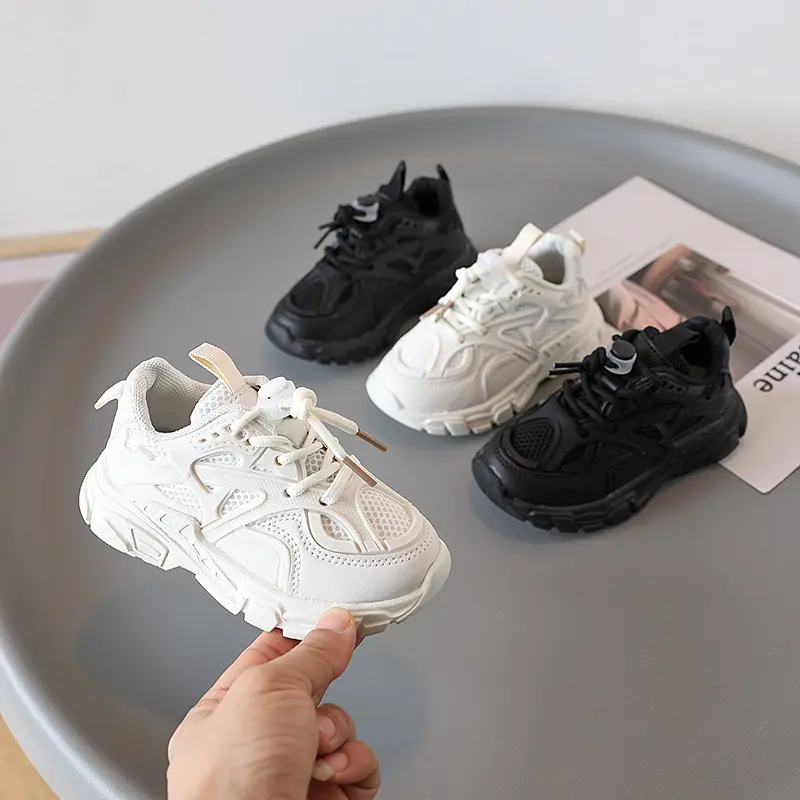 Children Shoes 2025 Spring Autumn Kids Sneakers Soft Breathable Mesh Unisex Boys Girls Casual Sport Shoes Black, White