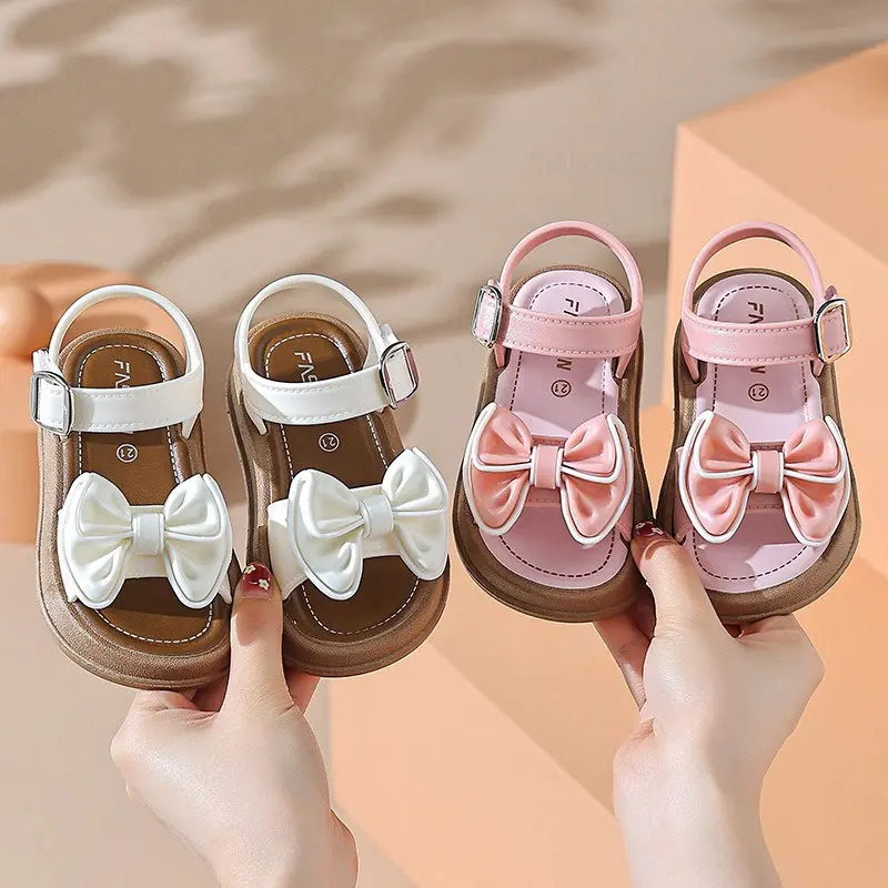 New Fashionable Girls Sandals Summer Bow Princess Sandals 3-14 Years Old Students Children Outside Wearing Versatile Sandals