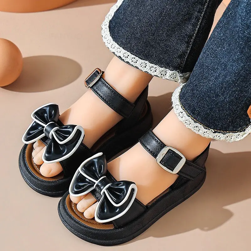 New Fashionable Girls Sandals Summer Bow Princess Sandals 3-14 Years Old Students Children Outside Wearing Versatile Sandals