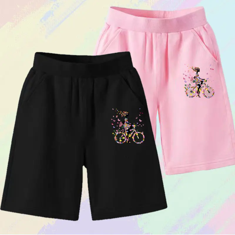 Summer Fashionable Thin Baby Girls' Loose Fit Casual Shorts with Butterfly Print Cute Trendy Sweatpants Kids' Clothing