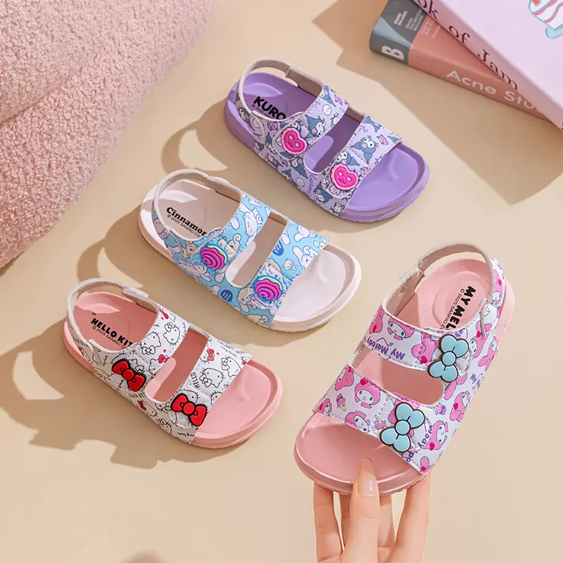 Girls Sanrio HelloKitty Sandals Kids Girls Spring Summer Little Kids Princess  Bow Fashion Teenage Shoes